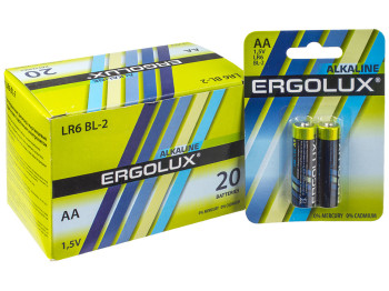 Батарейка алкалиновая Ergolux Alkaline, 1,5V, AA, LR6 (цена за блистер 2шт)