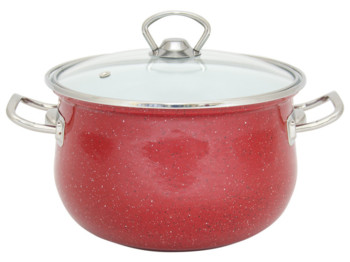 Кастрюля эмалированная с стеклянной крышкой Infinity "Red" D16см 2,1л 75066