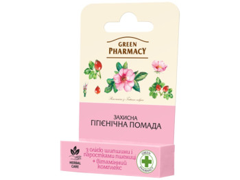 Гигиеническая помада защитная Зеленая Аптека с маслом шиповника и ростками пшеницы 3,6г