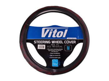 Чехол на руль Vitol (VLU-2402001 M), чёрный с красными вставками, PU, 37-39 см