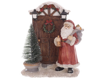 Новогодняя композиция Санта с елкой и подарками с LED подсветкой, 18,5х22см