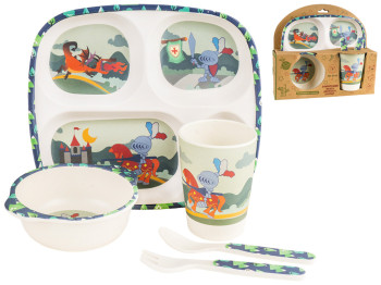 Набор детской бамбуковой посуды 5 предметов Stenson Рыцарь (2 тарелки, вилка, ложка, чашка)