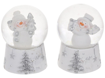 Стеклянный шар с водой Снеговик, 2 дизайна, 5,2см, цвет - белый с серебром (цена за 1шт)