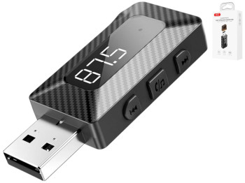 Автомобильный FM-модулятор XO BCC16, Bluetooth 5.3, дисплей, микрофон, AUX+USB, цвет черный