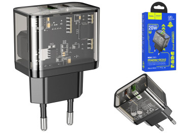 Мережевий Зарядний Пристрій Hoco N34 Dazzling PD20W+QC3.0 Колір Прозорий чорний