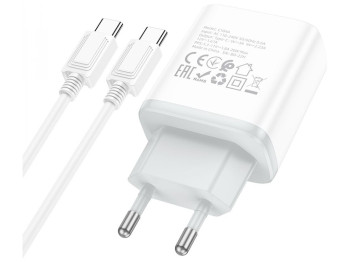 Мережевий зарядний пристрій Hoco C104A Stage single port PD20W Type-C to Type-C Колір Бiлий
