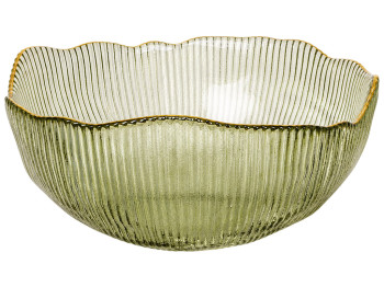 Салатник скляний, фактурна, з хвилястим краєм, оливково-зелена, D20 × 9 см