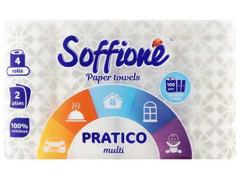 Полотенца бумажные Soffione Pratico multi двухслойные, на гильзе (цена за 4 рулона)