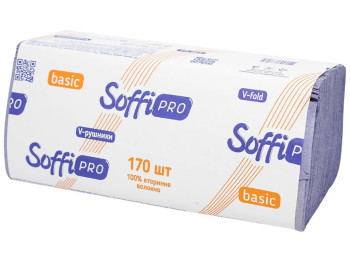 Полотенца бумажные SoffiPRO Basic V-сложения однослойные, фиолетовые, 100% вторичное волокно 170шт