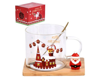 Чашка новогодняя на бамбуковой подставке с ложкой "Christmas Spirit", 250мл