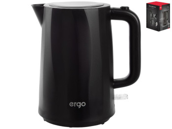 Чайник электрический Ergo, 1850–2200Вт, дисковый, 360°, пластик, 1,7л, 15,4×21,5×23см, цвет черный