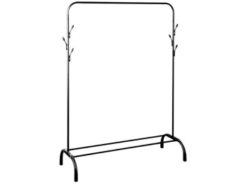 Вішалка-стійка для одягу металева, пластикові гачки, 110x40x150см, колір чорний