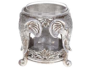 Подсвечник Слоны со стеклянной колбой, 15см, цвет – серебро