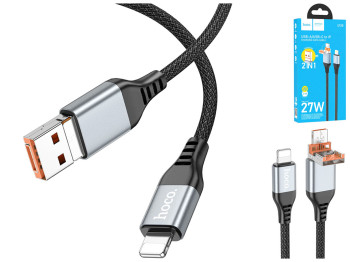 Кабель USB Hoco U128 2in1 2.4A/PD27W USB/Type-C to Lightning 1,2м Колір Чорний