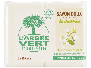 Мило тверде L’Arbre Vert Jasmine, з ароматом жасмину, по 100 г, 2 шт