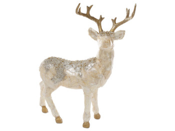 Декоративная фигура под елку Олень с декором из блесток и бисера, 40см, цвет - шампань перламутр