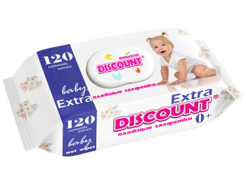 Вологі серветки дитячі антибактеріальні Discount EXTRA "З екстрактом ромашки" 120шт клапан