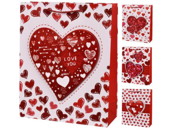 Пакет подарочный Love You 3D, бумага, 18х23х10см, 4 дизайна (цена за 1шт)