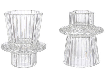 Подсвечник стеклянный двухсторонний для чайной и тонкой свечи, D6х7см, прозрачный