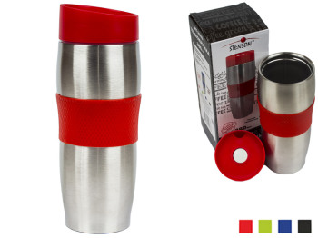 Термокружка Stenson с силиконовым ободком 7,3х7,3х20см 380мл. Сохраняет температуру до 24ч.