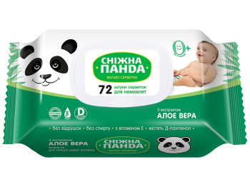 Салфетки влажные детские Сніжна панда, с экстрактом алоэ, без спирта и запаха, с клапаном, 72шт