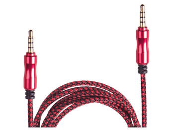 Кабель аудио красно-черный AUX, ткань, 3,5мм 1,5м