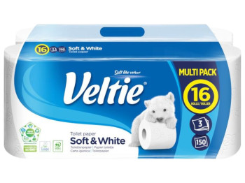 Бумага туалетная Veltie Soft & White, 16 рулонов, 3 слоя, экологичная, цвет белый