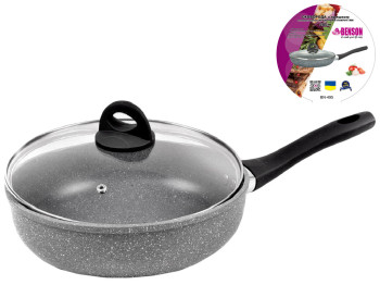 Сковорода глибока з кришкою Benson, антипригарне гранітне покриття, 28см (індукція)