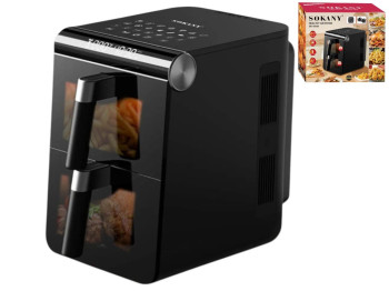 Аэрофритюрница Sokany, 3400Вт, 2 секции, сенсорное управление, 57×35×52см, 6,5+6,5л, цвет черный