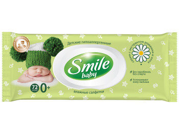 Вологі серветки дитячі Smile baby "Екстракт ромашки і алое" з клапаном 72шт