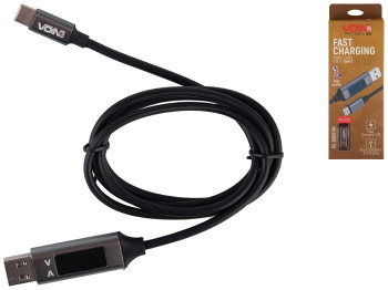 Кабель VOIN USB-Type C 3А, 1м, grey с дисплеем, CC-3201C GY