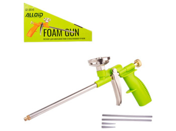 Пистолет для монтажной пены Alloid, скелетный, ручка пластик, регулировка подачи, сменные насадки
