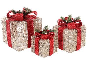 Набор декоративных подарков, 15см, 20см, 25см, цвет - шампань с красным (цена за набор 3шт)