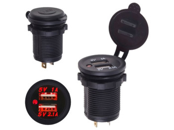 Автомобильное зарядное устройство, 2 USB, 12-24V, врезное в планку