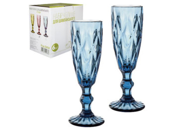 Набор бокалов для шампанского Грани кобальт 200мл (цена за набор 6шт)