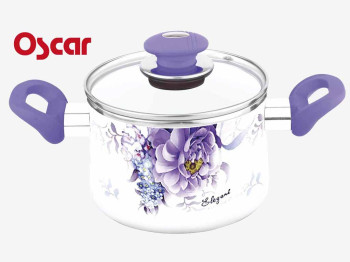 Кастрюля эмалированная "Oscar" ручки "soft touch" с стеклянной крышкой  2,2л