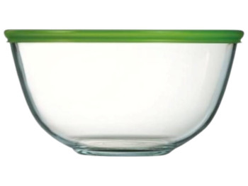 Миска Pyrex 2.3 л, боросилікатне скло, діаметр 21 см, з пластиковою кришкою
