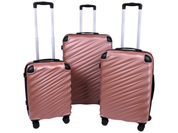 Чемодан с кодовым замком, пластик, металл, 20/24/28 дюймов, цвет розовое золото (цена за набор 3шт)