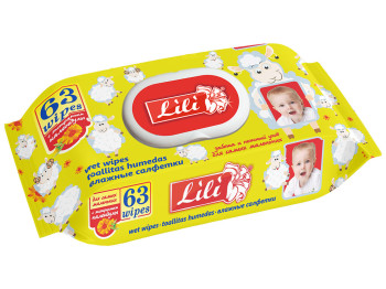 Влажные салфетки детские "Lili" "С экстрактом календулы и витам. Е" без запаха 63шт с клапаном