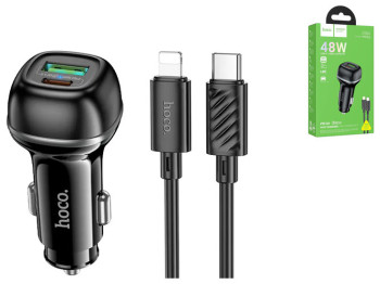 Авто Зарядное Устройство Hoco Z58A 1USB/1USB-C QC/PD48W+Type-C to Lightning Цвет Черный