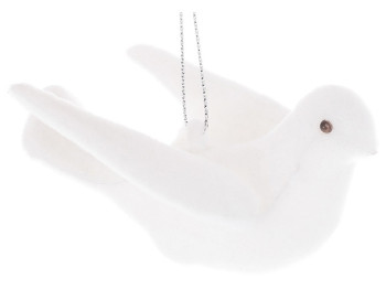 Декоративная подвеска голубь с флоковым напылением, 6,5х9х5см, цвет - белый