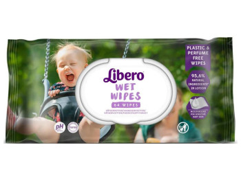 Серветки вологі дитячі Libero Wet Wipes, без аромату, з клапаном, 64шт