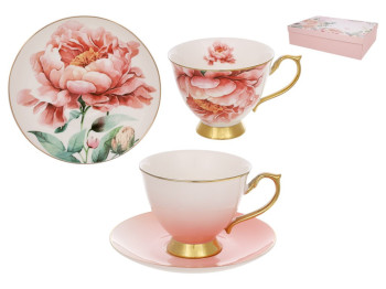 Набор чайный Pink Peony, 6 чашек+6 блюдец, фарфор, 14см, 200мл, цвет розовый (цена за 12пред)