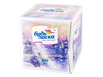Салфетки косметические "Будь ласка - Зимний пейзаж" белые без рисунка куб 20x20см 100шт (231)