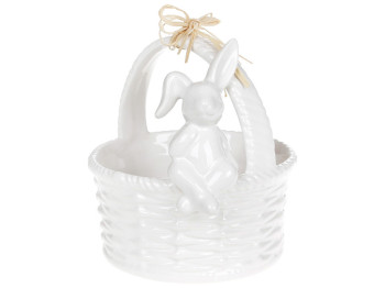 Декоративная керамическая корзина Зайка, 16см, цвет – белый