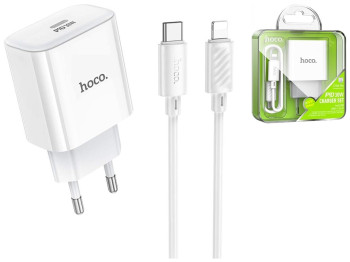 Сетевое Зарядное Устройство Hoco C76A Pro 1Type-C PD/QC 30W+Type-C to Lightning, Цвет Белый