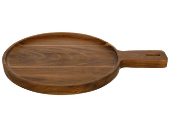 Дошка дерев'яна кругла з ручкою для подачі та нарізки, 28×20×1,5см