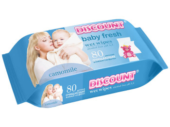 Вологі серветки дитячі "Discount" "З екстрактом ромашки" 80 шт
