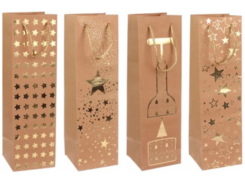 Пакет подарочный бумажный под бутылку Kraft, 11х11х38см