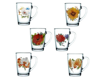 Чашка стеклянная с декором цветы, 300 мл, 8×11,2 см, прозрачная